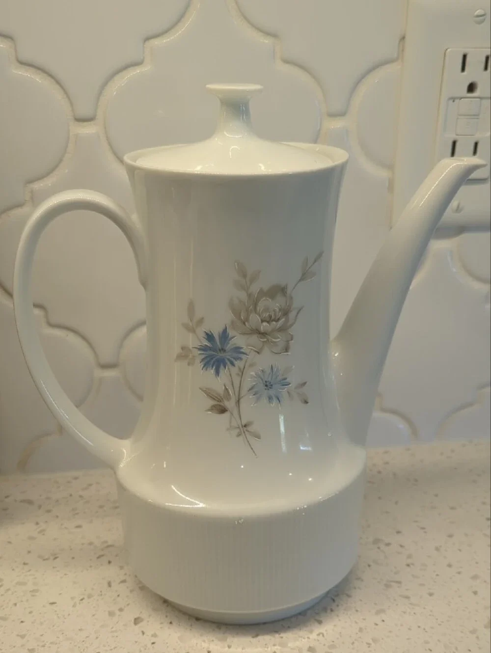 Vintage White Floral Porcelain Coffee Set with Blue Accents